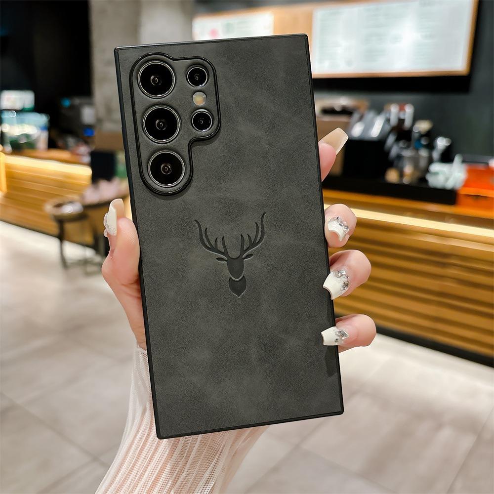 For Samsung S25Ultra S25Edge S24 S23 S22 S21 Note20 A16 A26 A36 A55 A56 Case, Deer Pattern Matte Suede Leather Shockproof Hard Phone Case