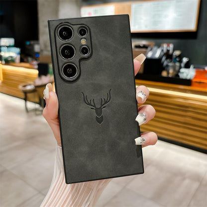 For Samsung S25Ultra S25Edge S24 S23 S22 S21 Note20 A16 A26 A36 A55 A56 Case, Deer Pattern Matte Suede Leather Shockproof Hard Phone Case