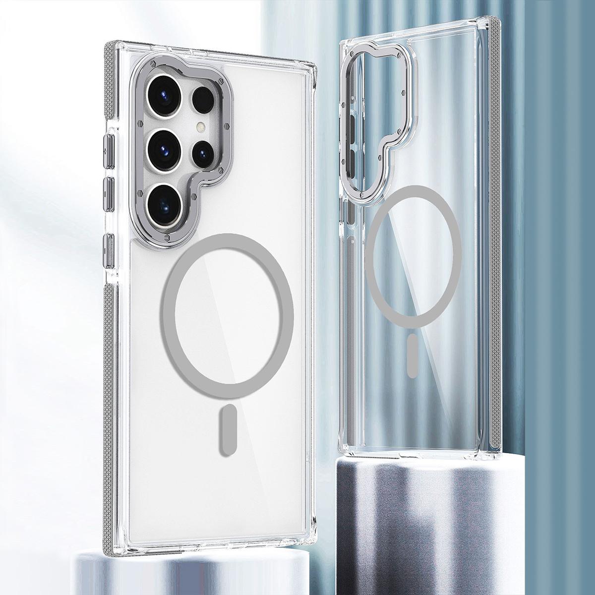 Clear Dual Color Strong Magnetic Wireless Charging Case For Samsung S25Ultra S24+ S23FE A14 A15 A16 A24 A25 A34 A35 A54 A55 Clear Shockproof Metal Camera Frame Bumper TPU Acrylic Hard Cover
