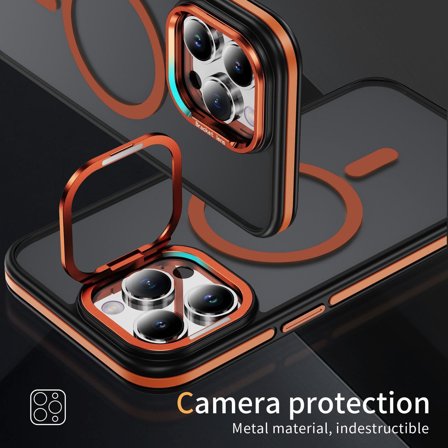Two-Tone Matte Transparent Anti-Dust Anti-Fall Bumper Shockproof Strong Magnetic Phone Case With Metal Camera Kickstand for iPhone 16ProMax 16 15 14 13 12 11 XR Bumper Hard Cover