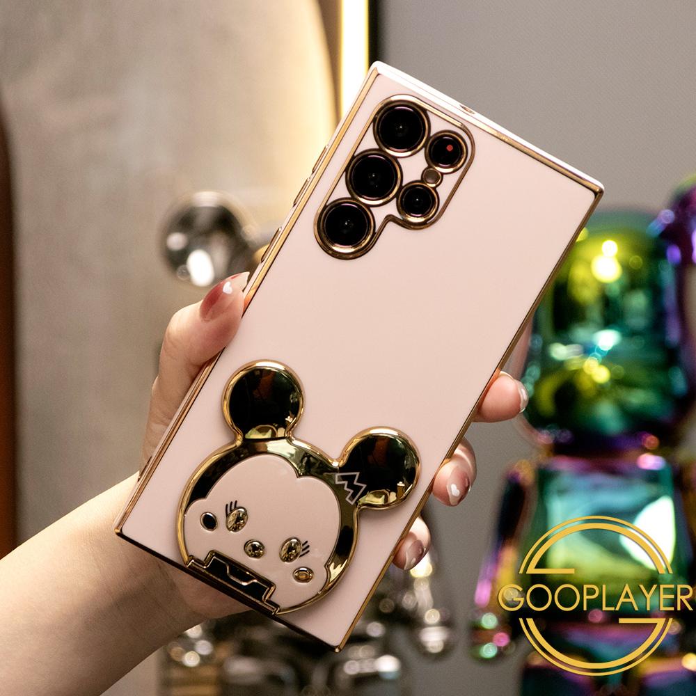 Plating Mouse Head Popstand Kickstand Phone Case for Samsung S25 S25Plus 25Ultra S24 S24FE S24Plus S24Ultra