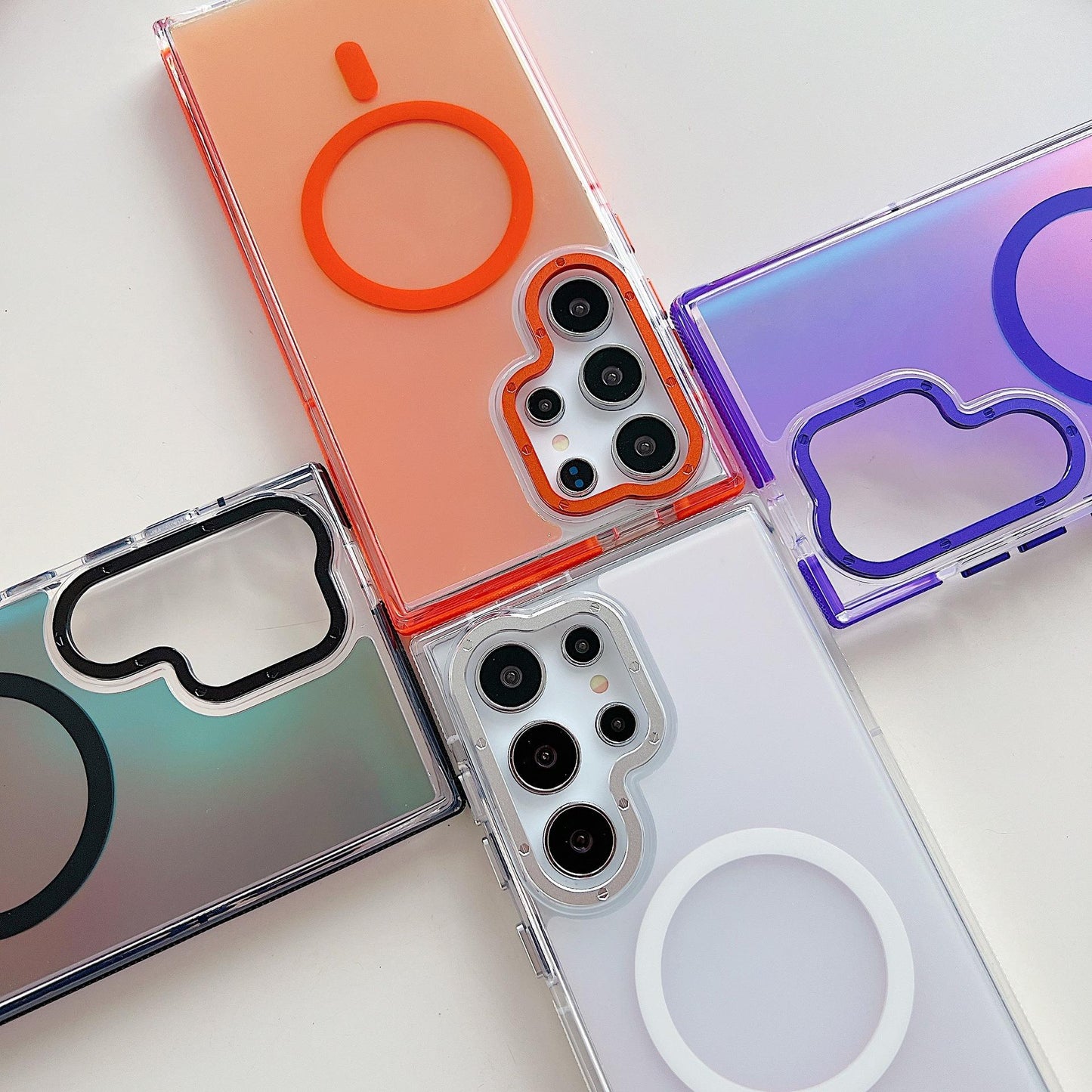 Laser Gradient Chameleon Strong Magnetic Wireless Charging Phone Case For Samsung S25Ultra S25 S24 S23 S22 A06 A15 A16 A25 A35 A36 A53 A54 A55 Metal Frame Acrylic Shockproof Hard Cover