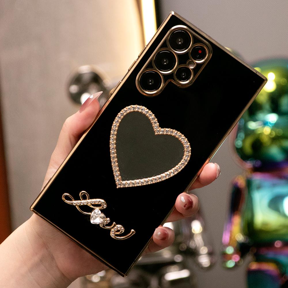 Love Heart Mirror Plating Phone Case For Samsung S25 S24 S23 S22 S21 Note20