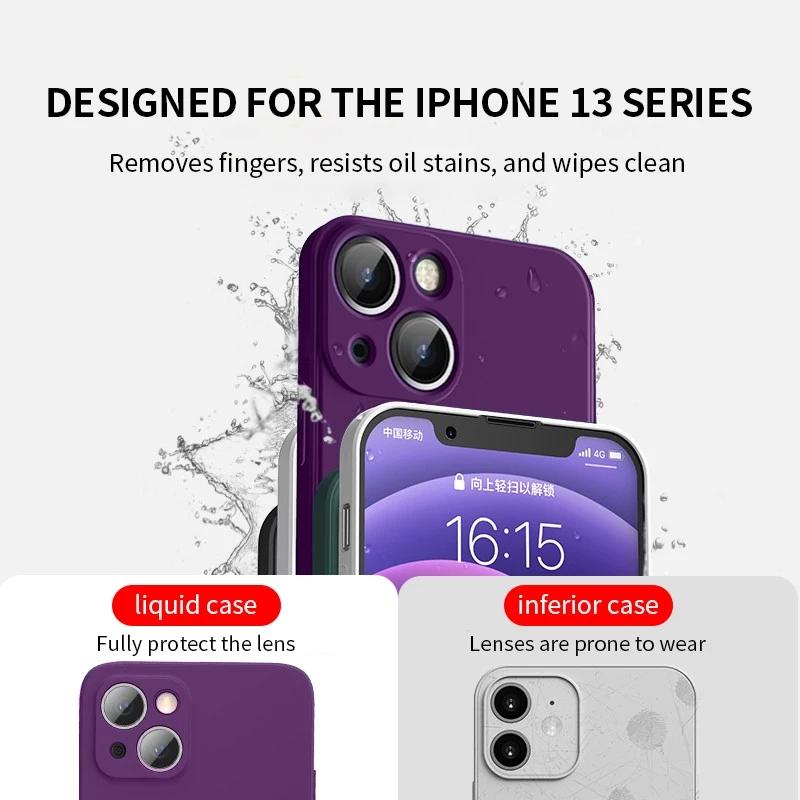 Slim Thin Luxury Square Liquid Soft Silicone Case For iPhone 16 15 14 Pro Max Protective Shockproof Back Cover with Microfiber Lining