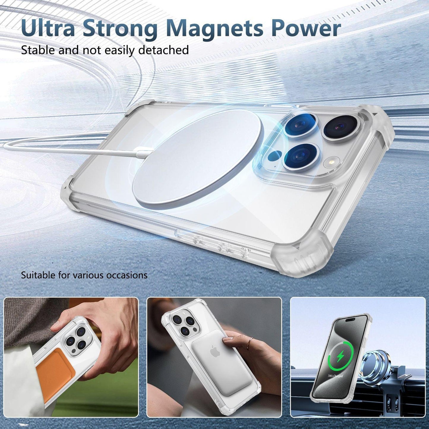 HD Acrylic Transparent Strong Magnetic High Protection Four Corner Shockproof Phone Case For iPhone 16ProMax 15 14 13 12 11 Not Yellowing Clear Hard Full Cover