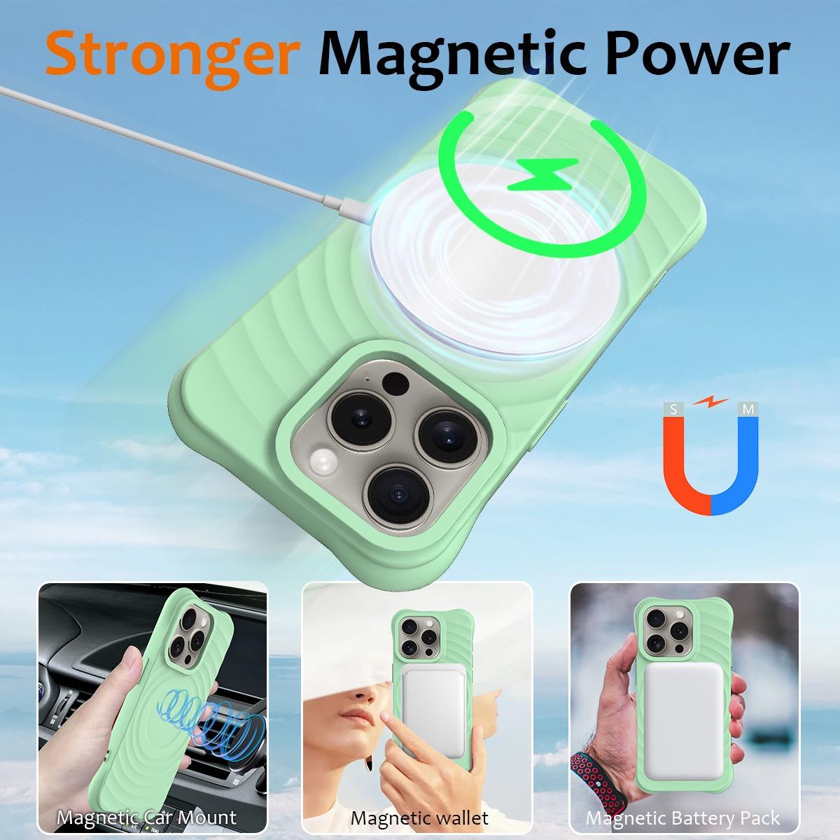 Matte Ripple Pattern Magnetic Silicone Phone Case For iPhone 16ProMax 16E 16 15 14 13 12 Skin Feel Heavy Duty Protection Shockproof Soft Full Cover