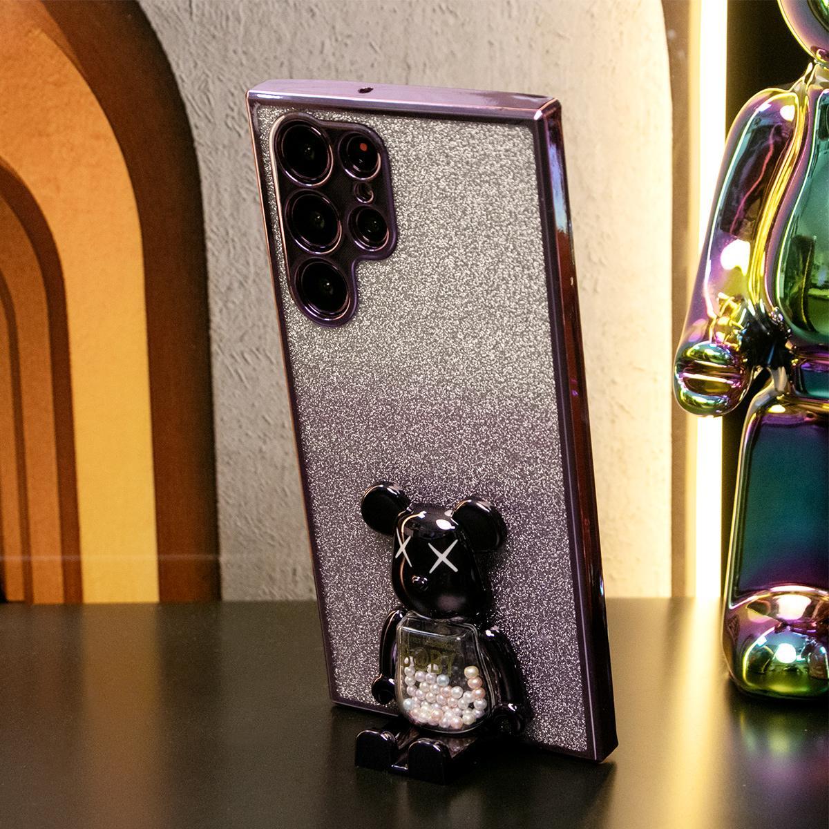 Luxury Plating 3D Candy Bear Glitter Clear Gradient TPU Plating Shockproof Soft Phone Case For Samsung S25 S24 S23 S22 S21 Note20