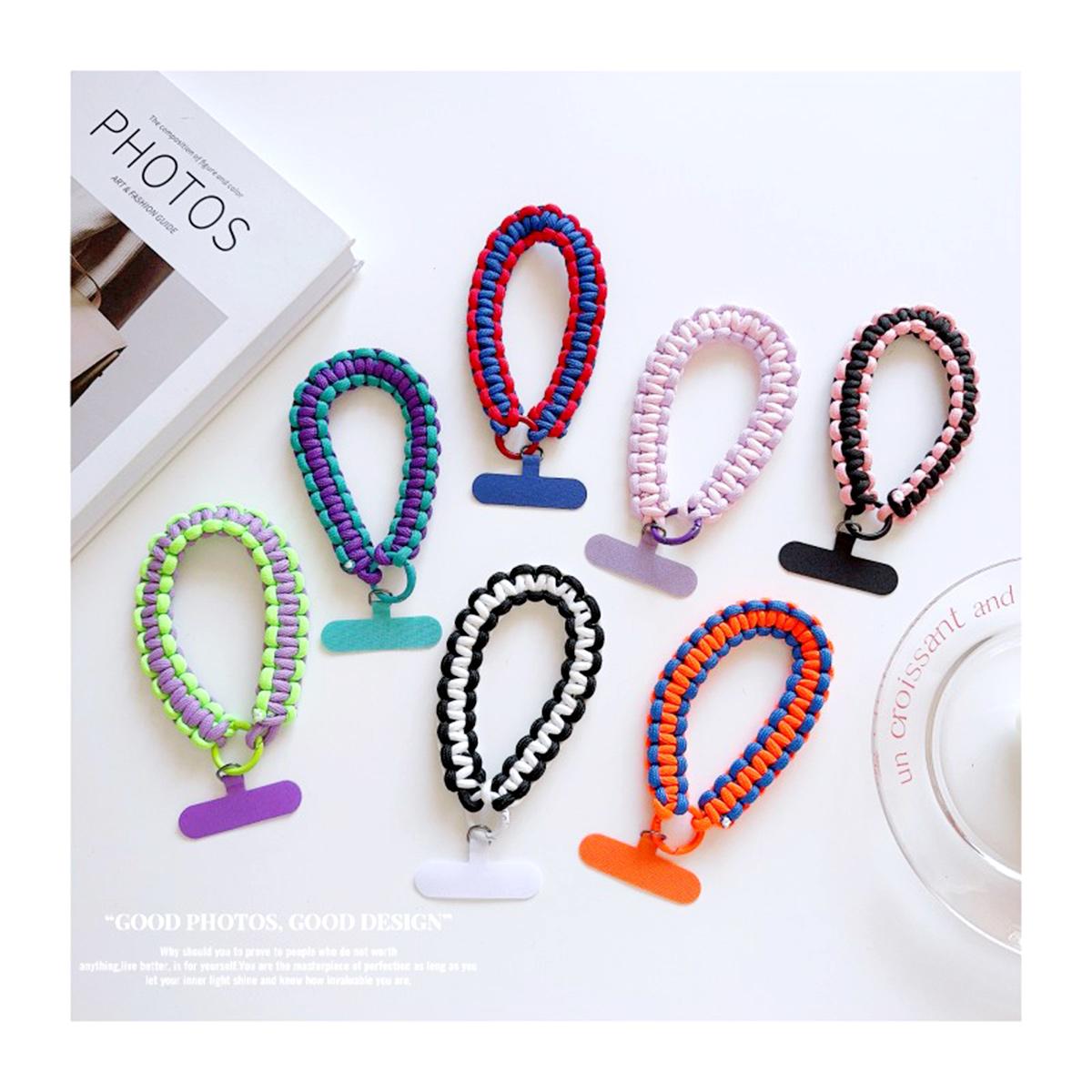Braided Rope Keychain Wrist Rope with Colorful Pad Phone Case Anti-lost Rope Strap Key Ring Tactical Survival Tool Backpack Buckle