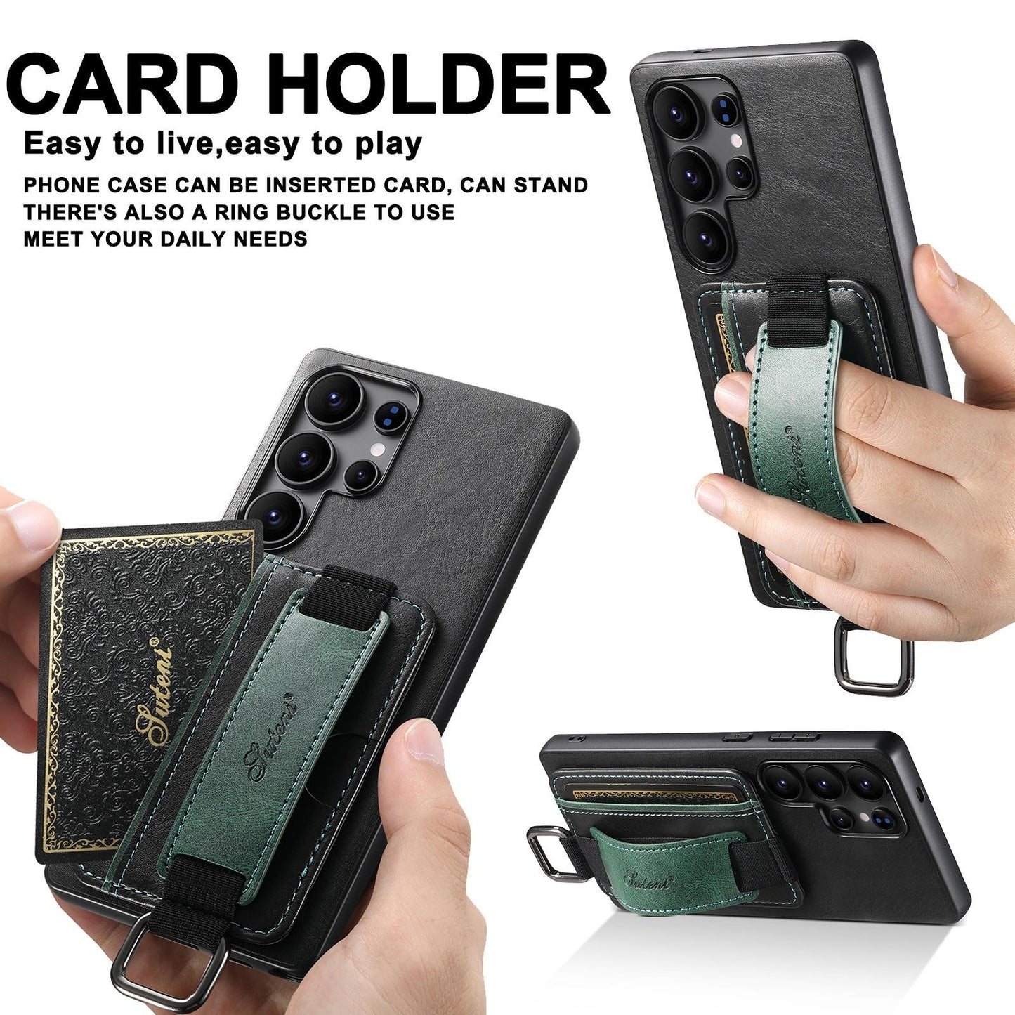 For Samsung S25 S24 S23 S22 Note20 Ultra Plus Phone Case, Smooth Surface Oil Wax Pattern Flip Elasticity Wallet Card Slot Wristband Leather Kickstand Shockproof Phone Case