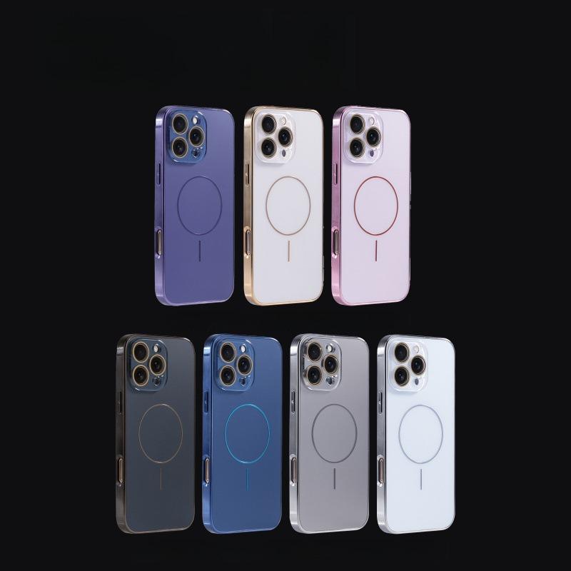 AG Glass Plating Fine Ring Strong Magnetic Phone Case With Len Protector For iPhone 16ProMax 15 14 13 12 11, Phone Handfeel Hard Full Cover