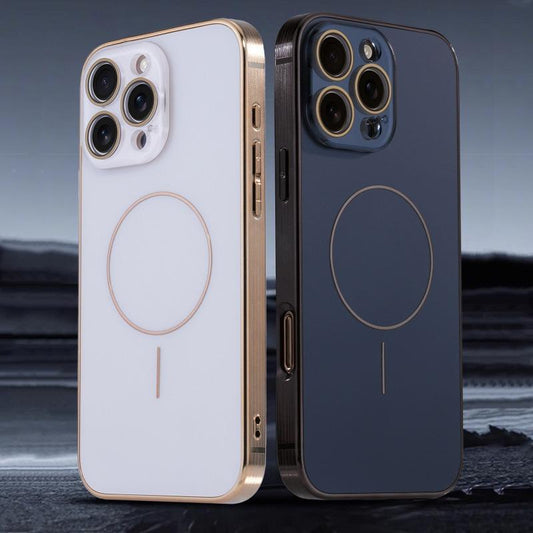 AG Glass Plating Fine Ring Strong Magnetic Phone Case With Len Protector For iPhone 16ProMax 15 14 13 12 11, Phone Handfeel Hard Full Cover