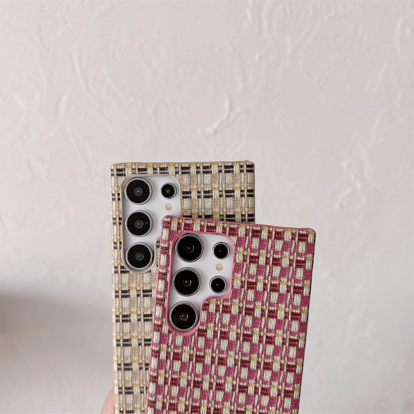 For Samsung S25Ultra S24 S23 S22 Phone Case, Simple Gradient Grid Mosaic Woven Pattern Fabrics Shockproof Hard Full Cover