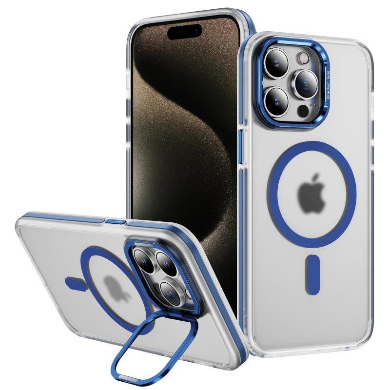 Matte Transparent Anti-Dust Anti-Fall Bumper Shockproof Strong Magnetic Phone Case With Metal Camera Kickstand for iPhone 16ProMax 16 15 14 13 12 11 XR Bumper Hard Cover