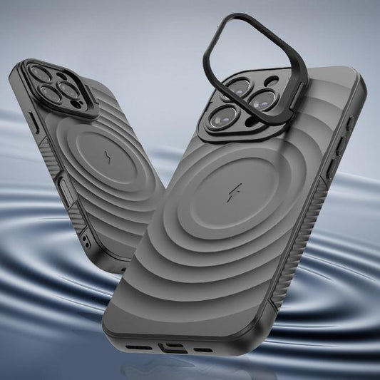 Matte Ripple Pattern Magnetic Phone Case with Camera Kickstand For iPhone 16ProMax 16 15 14 13 Skin Feel Shockproof Soft Full Cover