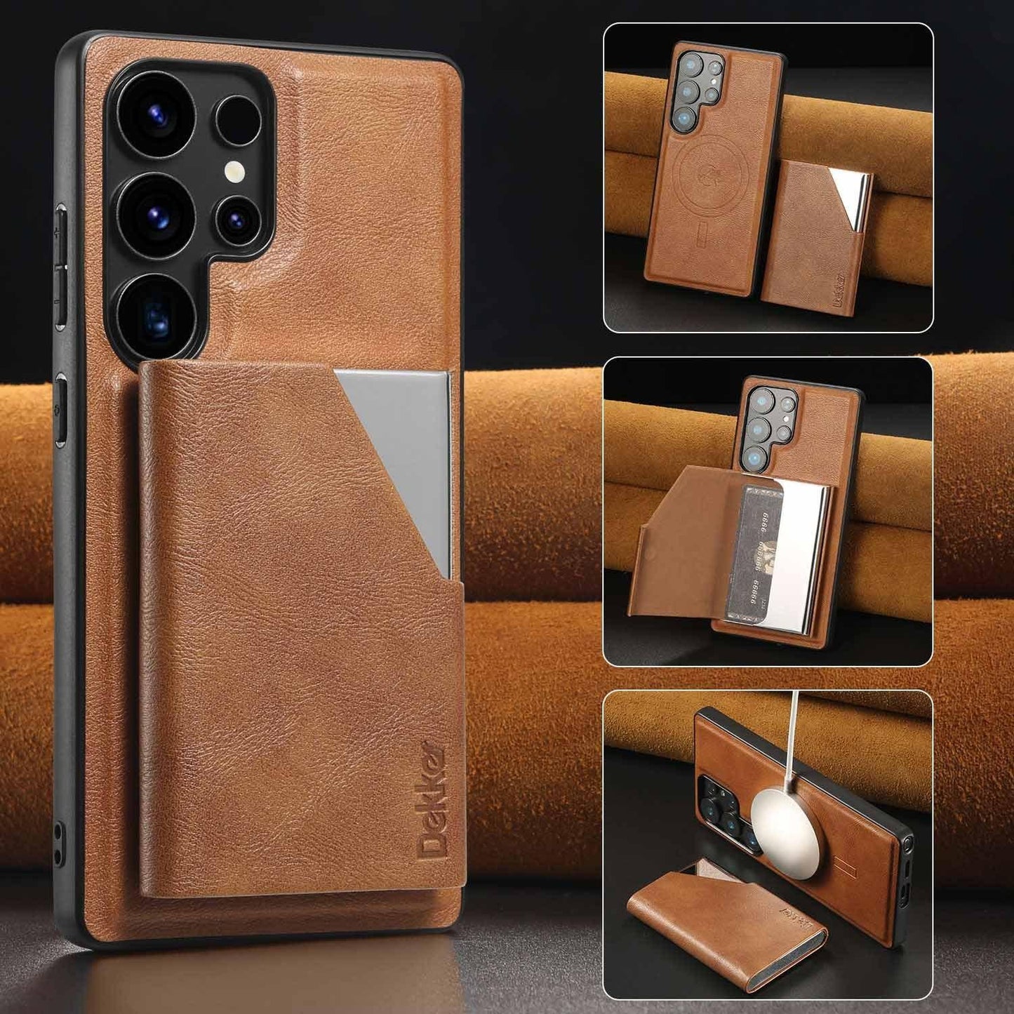 For Samsung S25 S24 S23 A16 A15 A36 A35 A56 A55 A53 Leather Phone Case with Strong Magnetic Wallet, Anti-Fall Card Bag Kickstand for Magsafe Shockproof Business Hard Full Cover