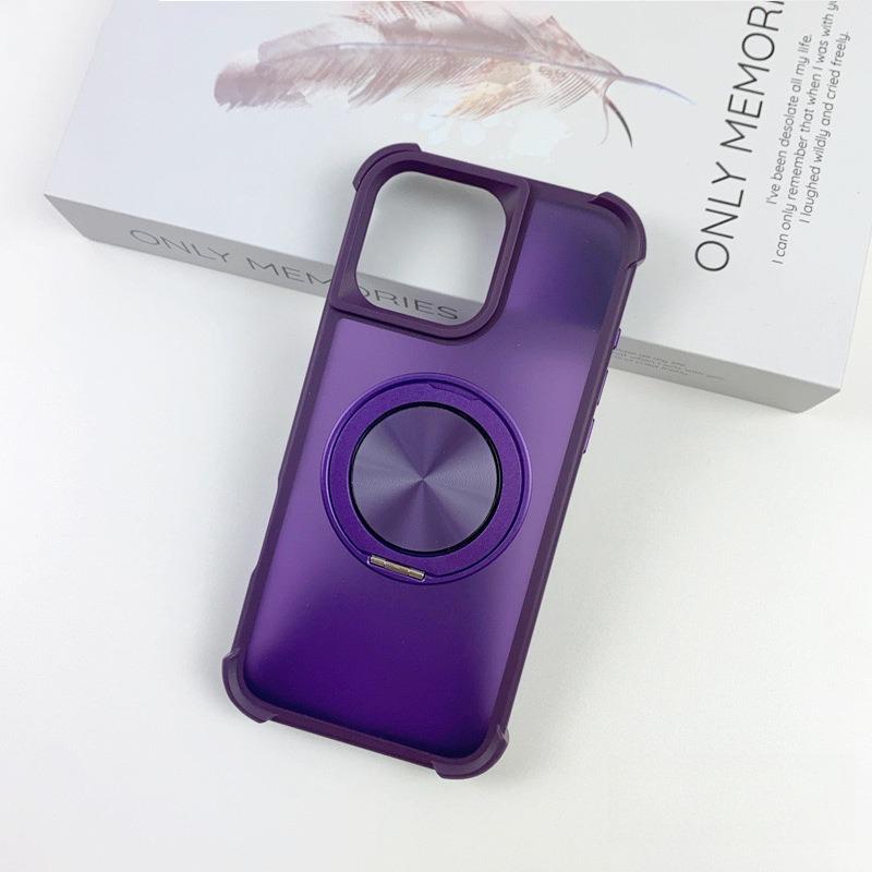 Four Corner Shockproof Slim PC Strong Magnetic Phone Case with 360 Rotating Metal Kickstand For iPhone 16ProMax 15 14 13 12 Skin Feel Bumper Shockproof Hard Full Cover