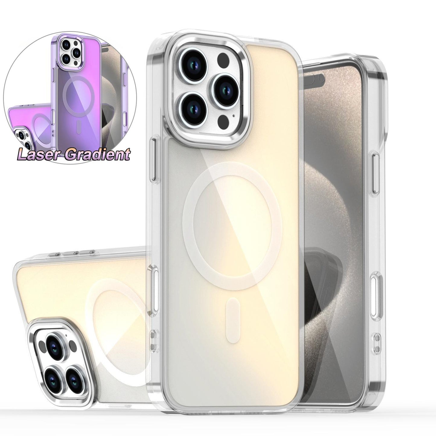 Slim Laser Gradient Chameleon Strong Magnetic For Magsafe Wireless Charging Phone Case For iPhone 16 15 14 13 12 11 Pro Max Plus Metal Frame TPU Acrylic Shockproof Hard Full Cover