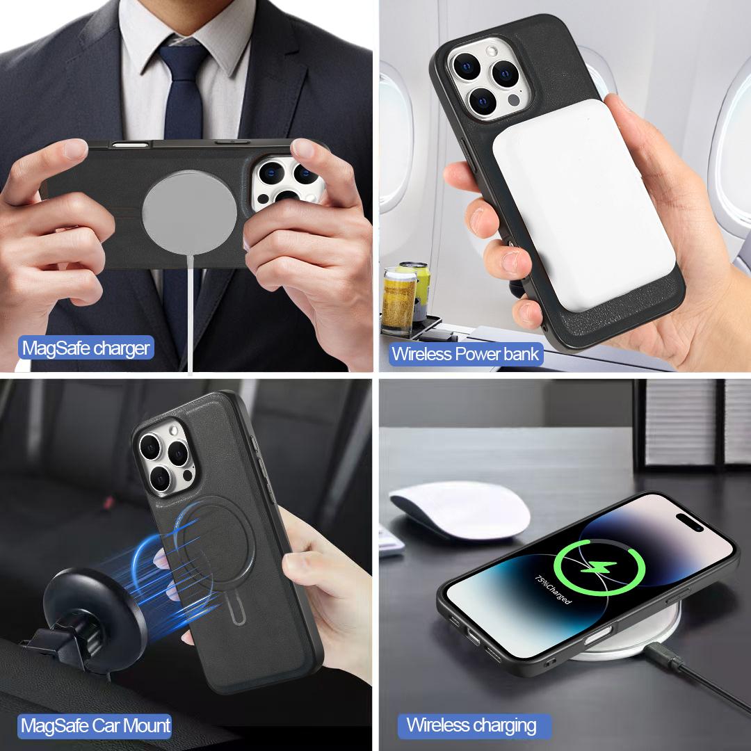 For iPhone 16ProMax 16 15 14 13 12 Leather Phone Case with Strong Magnetic Triple Fold Wallet, Anti-Fall Card Bag Kickstand for Magsafe Shockproof Business Hard Full Cover