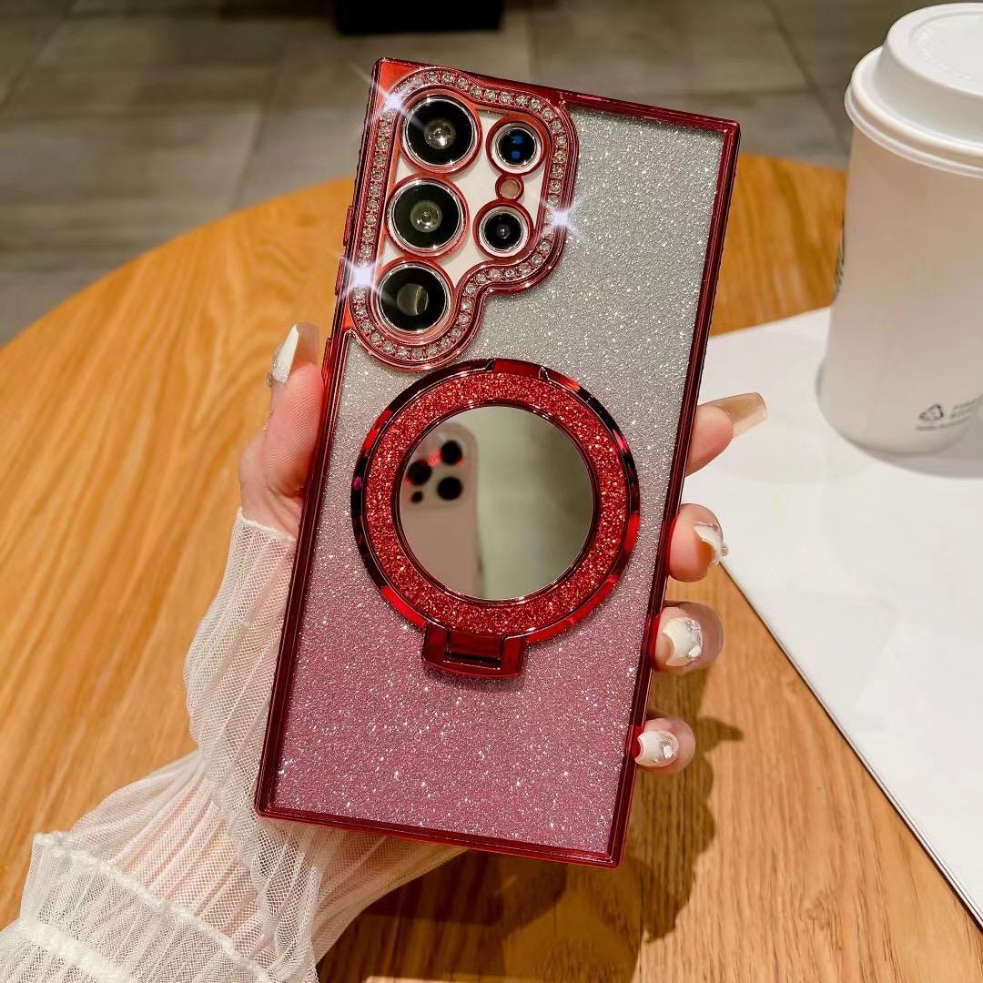 For Samsung S25Ultra S25 S24 S23 S22 Plus Ultra Case, Gradient Rhinestone Mirror Kickstand Glitter Luxury Elegant Plating Case Camera Protection Shockproof Hard Cover