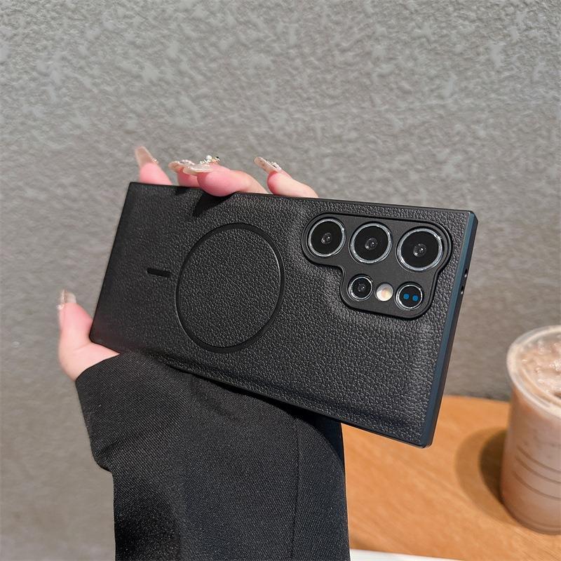 For Samsung S25Ultra S25 S24 S23 Phone Case, Luxury Slim Fine Line Magnetic Matte Leather Emboss Pattern Len Protection Shockproof Hard Full Cover