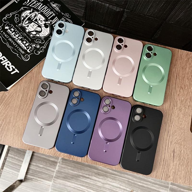 For iPhone 16 15 14 13 12 11 Pro Max Phone Case, Metallic Paint Magnetic Soft Metallic Glossy Slim, Full Camera Cover Protection Support Wireless Charging Phone Case