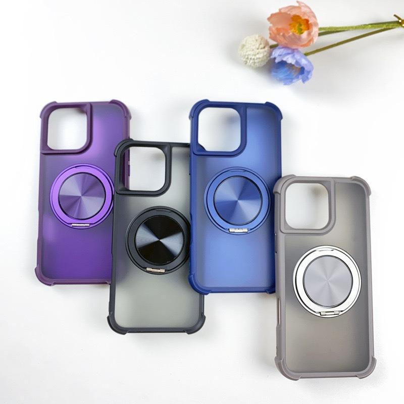 Four Corner Shockproof Slim PC Strong Magnetic Phone Case with 360 Rotating Metal Kickstand For iPhone 16ProMax 15 14 13 12 Skin Feel Bumper Shockproof Hard Full Cover