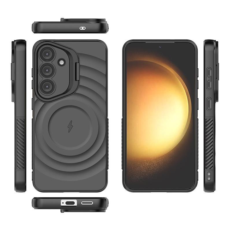 Matte Ripple Pattern Magnetic Phone Case with Camera Kickstand For Samsung S25Ultra S25Plus S25 Skin Feel Shockproof Soft Full Cover