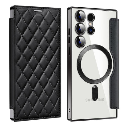 Magnetic Suction Flip Leather Case For Samsung S25 S24 S23 S22 for Magsafe Case High Leather Equipped With Lens Film Case