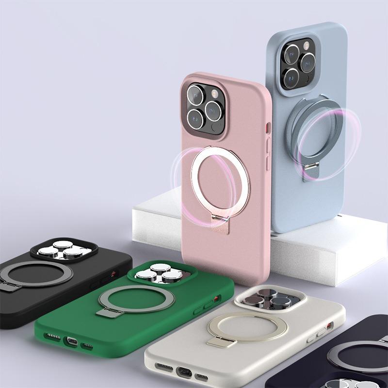 Strong Magnetic Kickstand Phone Case For iPhone 16 15 14 13 12 for MagSafe, Skin-friendly Liquid Silicone Shockproof with Microfiber Lining Full Cover
