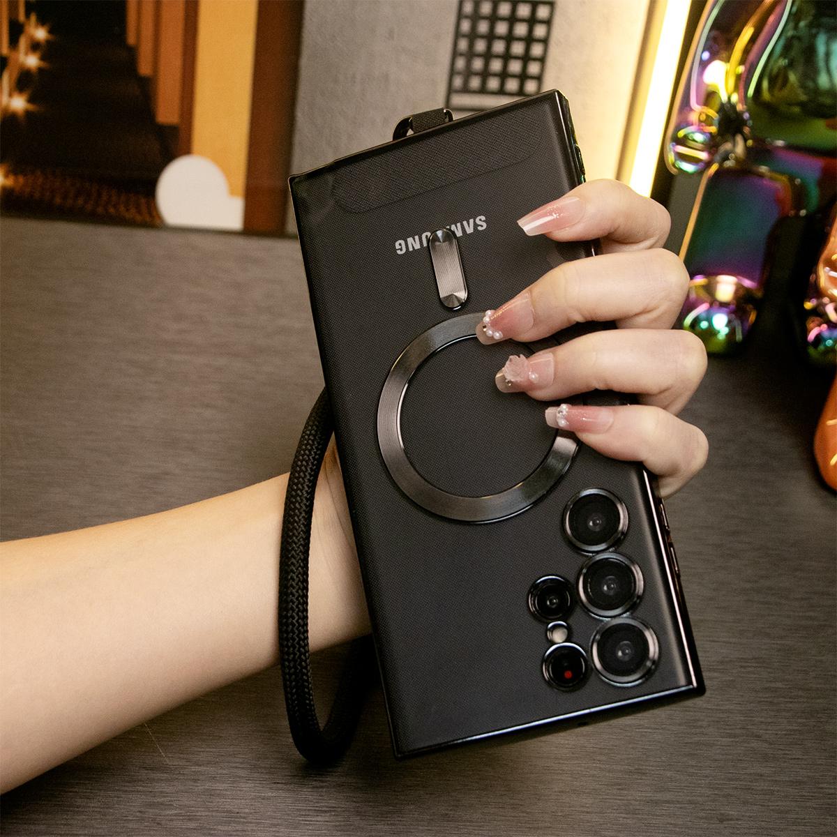 Plating Magnetic Wireless Charge Transparent Soft Phone Case With Multifunctional Climbing Rope For Samsung A14 A15 A16 A24 A25 A26 A34 A35 A36 A54 A55 A56 A05 A05S A06