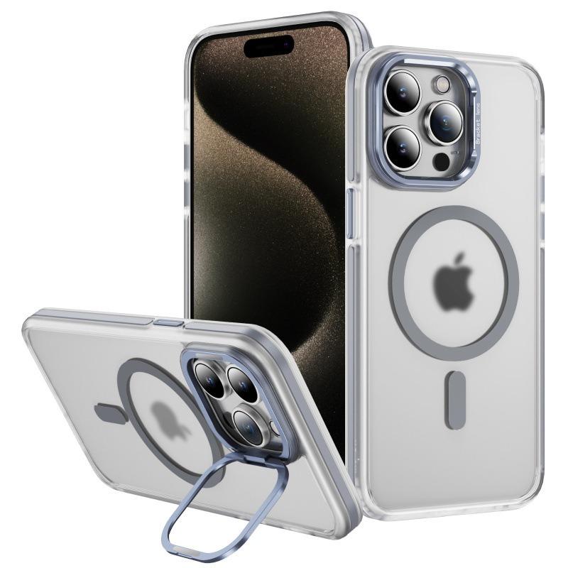 Matte Transparent Anti-Dust Anti-Fall Bumper Shockproof Strong Magnetic Phone Case With Metal Camera Kickstand for iPhone 16ProMax 16 15 14 13 12 11 XR Bumper Hard Cover