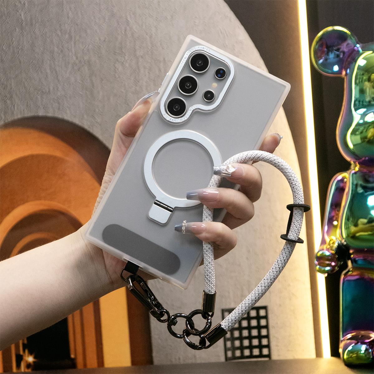 For iPhone 16 15 14 13 12 11 Phone Case With Multifunctional Climbing Rope, Clear Magnetic Metal Kickstand for Magsafe Acrylic Not Yellowing Metal Camera Metal Frame Shockproof Full Cover