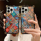 Luxury Glitter Vintage Flower Phone Case For iPhone 16 15 14 13 12 Pro Max XR X XSMax Fashion Geometric Square Case Back Cover