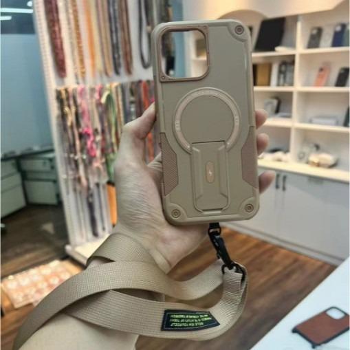 Anti-Dust Anti-Fall Heavy Duty Protection Shockproof Magnetic Phone Case Kickstand With Long Wristband for iPhone 16ProMax 16 15 14 13 12 11 Lanyard Bumper Matte Hard Cover