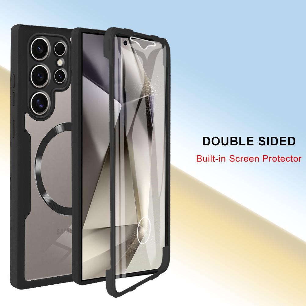 For Samsung S25Ultra S25 S24 S23 S22 S21FE A16 A26 A36 A56 Strong Magnetic Phone Case, Double Side 360 Full Protection, HD PET Screen Protector Acrylic Shockproof Hand Feel Hard Full Cover