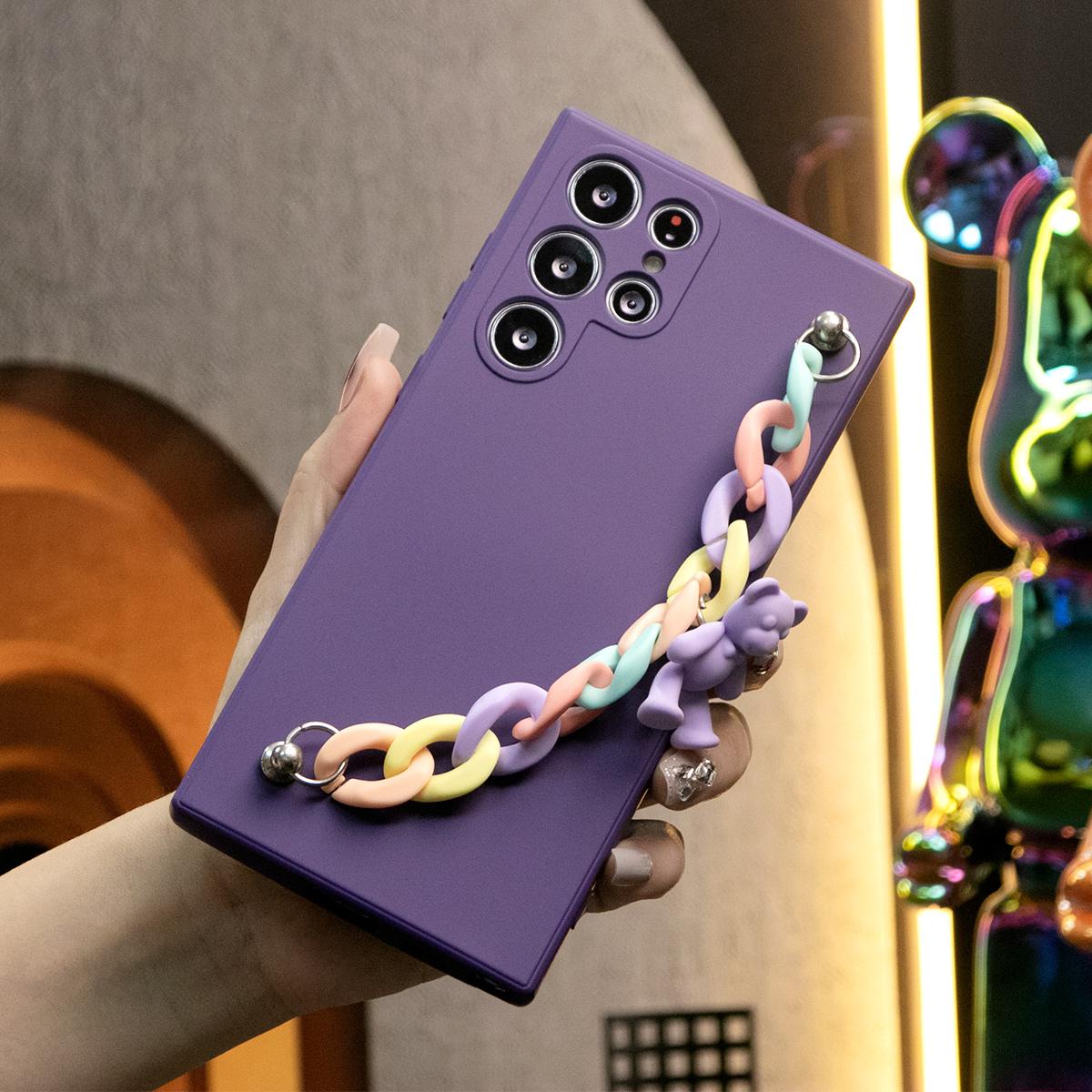 Liquid Silicone Matte Shockproof Phone Case with Bear Colorful Charm For Samsung S25 S24 S23 S22 S21 Note20 Plus Camera Protect Soft Cover S23 FE