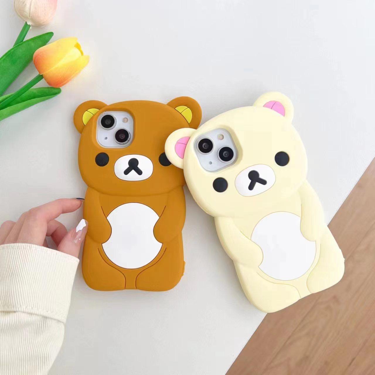 Full Silicone Lovely Bear Protection Shockproof Phone Case For iPhone 16ProMax 15 14 13 12 11 Skin Feel Soft Full Cover