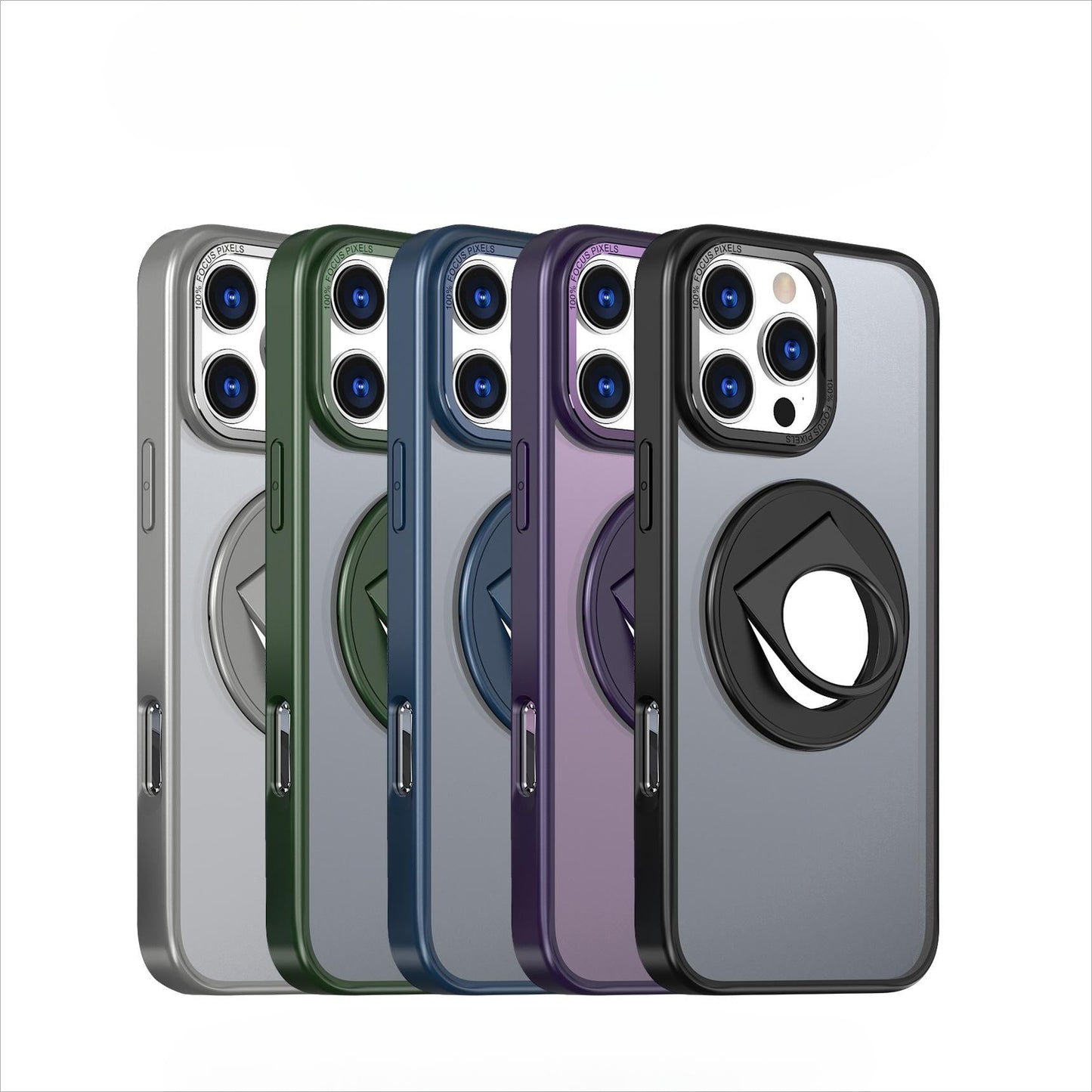 For iPhone 16 15 14 13 12 11 Phone Case with 360 Degree Rotate Ring Kickstand, Matte Crystal Magnetic Metal Camera Frame Shockproof Hard Full Cover