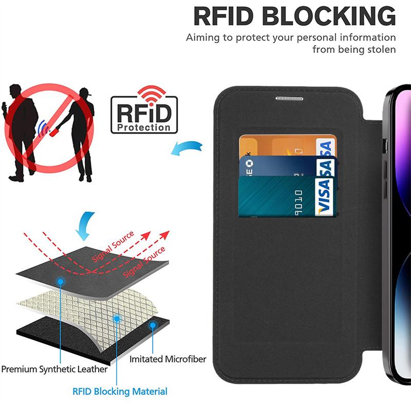 Wireless Charge Case for iPhone 16 15 14 13 Pro Max Magnetic Shockproof Flip Leather Shell Card Slot Hard PC Back Cover