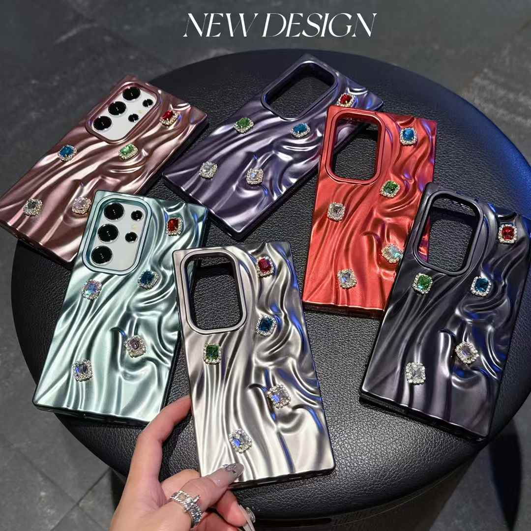 For Samsung S25Ultra S25 S24 A56 A55 A54 A36 A35 A26 A25 A16 A15, Rhinestone Fancy Shape Cool Wrinkled Tin Foil Pattern Plating Hollow Heat Dissipation Case Cooling Soft Back Cover