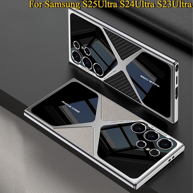 For Samsung S25Ultra S24Ultra S23Ultra Case, Leather Electroplate Cool Slim, Luxury Elegant Phone Case Camera Protection Shockproof Cover