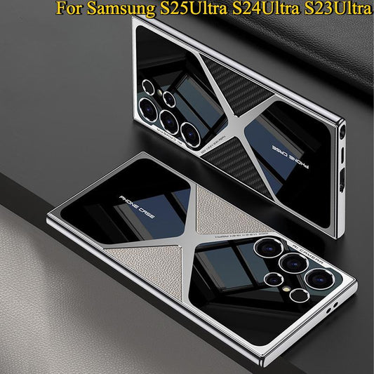 For Samsung S25Ultra S24Ultra S23Ultra Case, Leather Electroplate Cool Slim, Luxury Elegant Phone Case Camera Protection Shockproof Cover