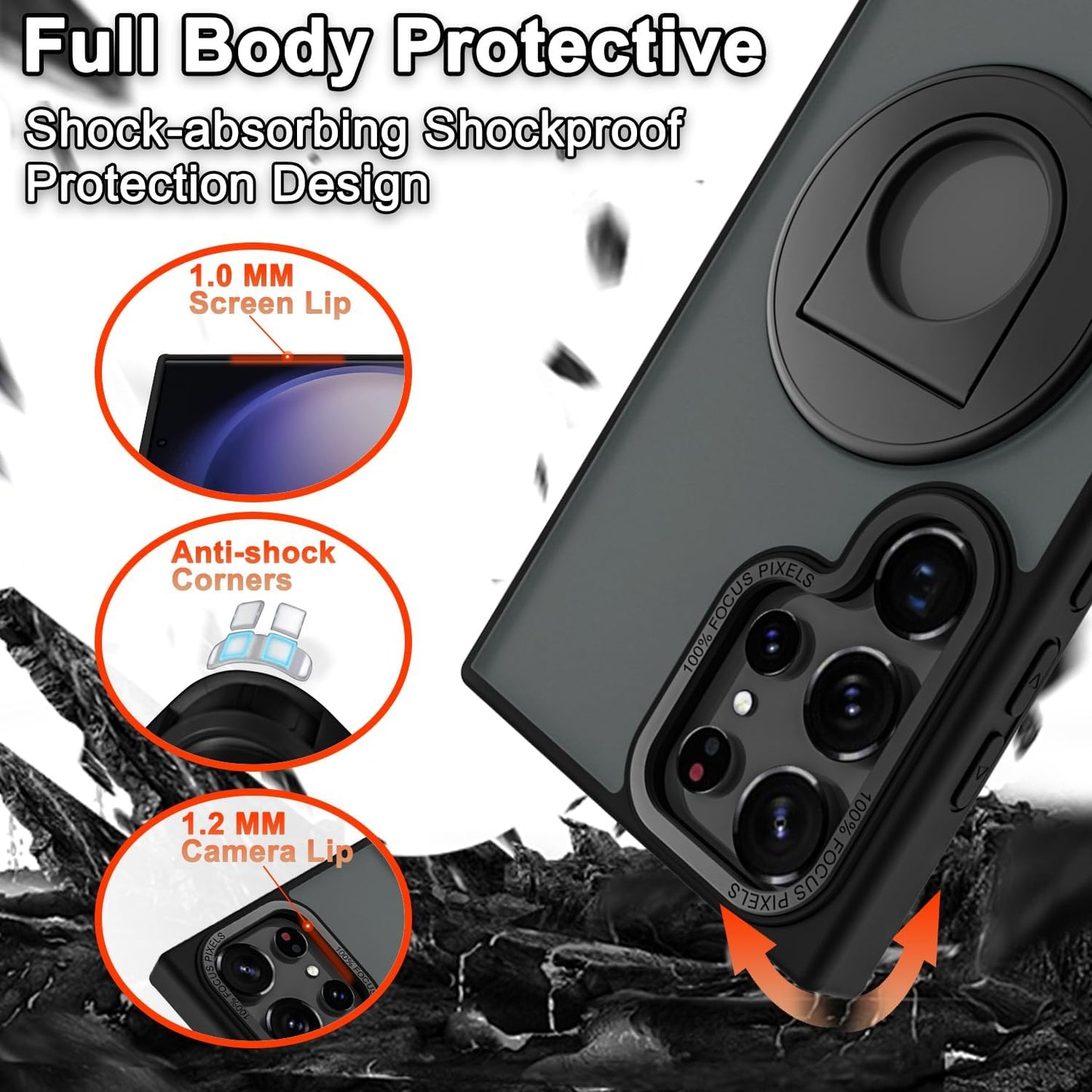 Matte Ring KickStand Metal Frame Magnetic Wireless Charging Acrylic Phone Case For Samsung S24Ultra S24 S23Ultra S23FE S23 S22 plus Case Magnetic Shockproof Hard Full Cover