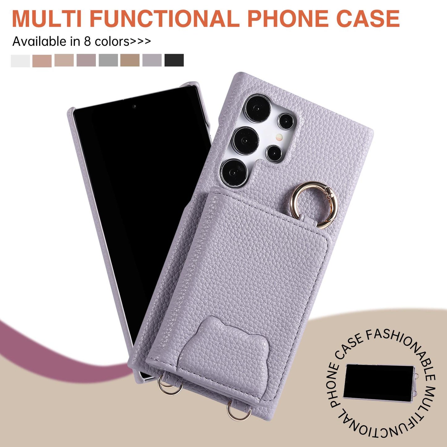 Bear Crossbody Mirror Wallet with Card Holder Phone Case for Samsung Galaxy S25 S24 S23 S22 Ultra Plus S24 FE Back Cover