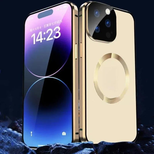 Metal with Tempered Glass Magnetic Ring Double Sided Phone Case For Magsafe For iPhone 16ProMax 16 15 14 13 12 Pro Max Support Wireless Charging With Lens Protective Glass Cover