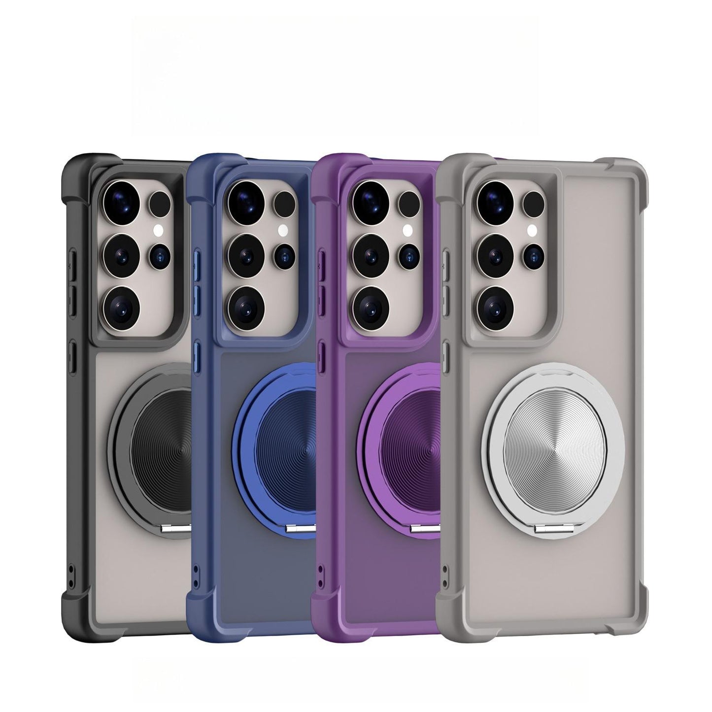 Four Corner Shockproof Slim PC Strong Magnetic Phone Case with 360 Rotating Metal Kickstand For Samsung S25Ultra S25Plus S25 Matte Skin Feel Bumper Shockproof Hard Full Cover