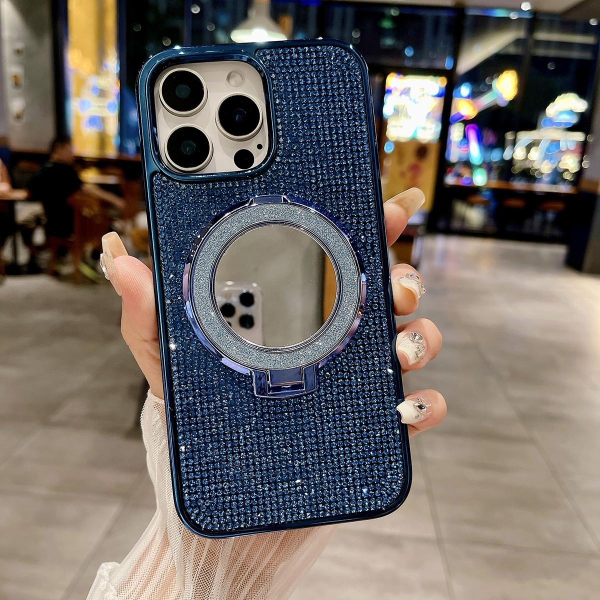 Bling Rhinestone Plating Diamonds Magnetic Wireless Charging Phone Case With Luxury Glitter Mirror Magnetic Kickstand For Samsung S24 S23 S22 Shockproof Protection Soft Bumper Cover