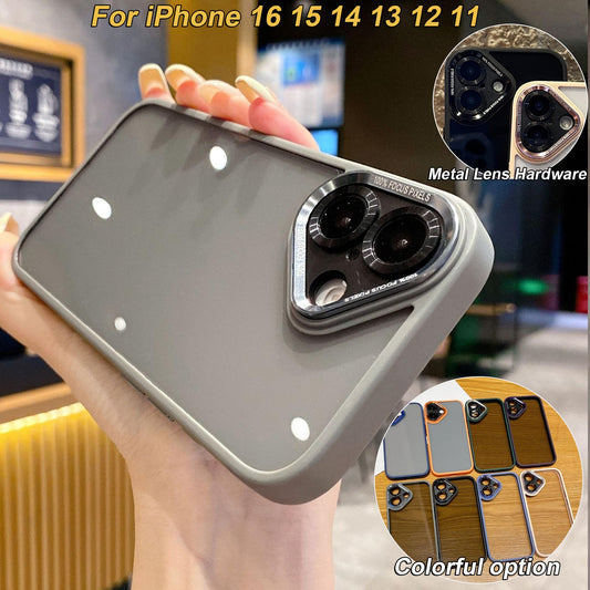 Crystal High Definition Clear Phone Case For iPhone 16ProMax 16 15 14 13 12 11 Pro Max Plus Transparent HD Metal Len Protection Hardware Hard Full Cover