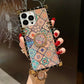 Luxury Glitter Vintage Flower Case for iPhone 16ProMax 16 15 14 13 12 11 Plus Pro Max Fashion Geometric Square Case Back Cover