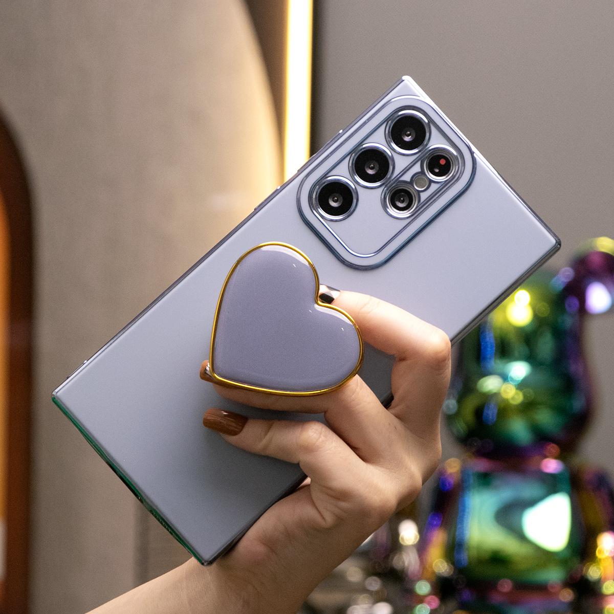 Love Heart Kickstand Pop Stand Plating Soft Phone Case For Samsung S25Ultra S25 S24Ultra S24FE S24 S23 S22 A15 A16 A25 A35 A53 A54 A55